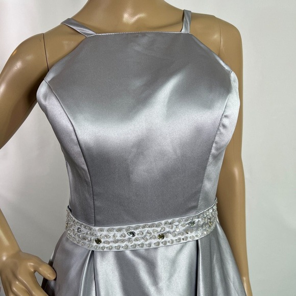 Vnaix Bridals Womens Wedding Dress Long Satin Halter Pockets Grey, Sz 8 - Picture 9 of 16